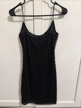 Oh Polly Sparkly Beaded Black Dress